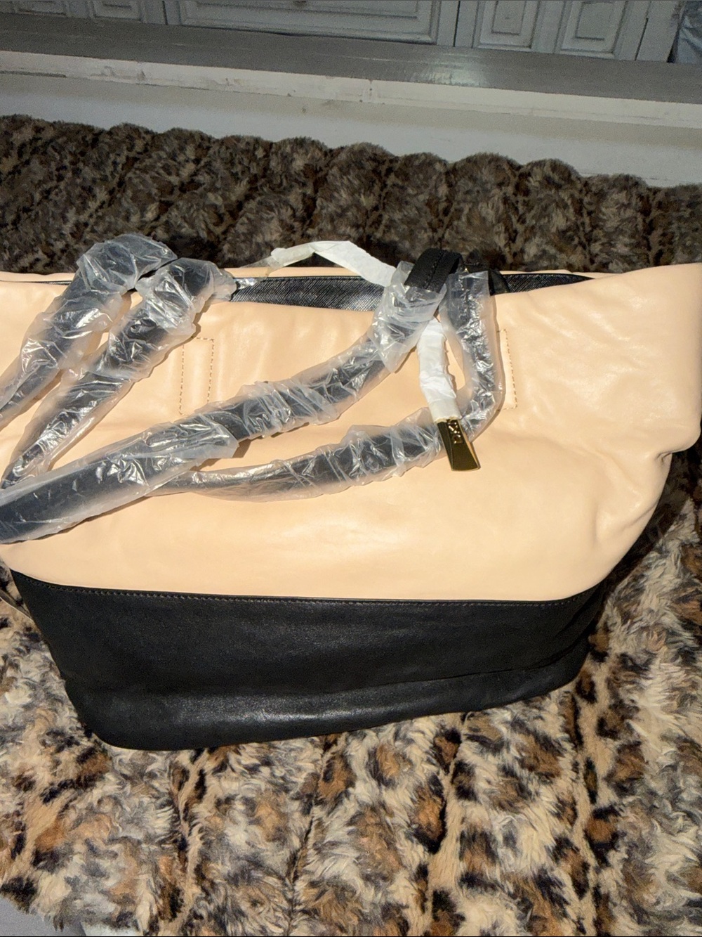 DKNY Women’s Two-Tone Peach and Black Tote Bag